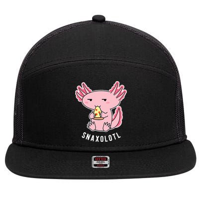 Cute Axolotl Lover Snaxolotl Eating Pizza Kawaii Anime 7 Panel Mesh Trucker Snapback Hat