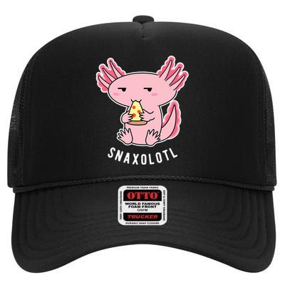 Cute Axolotl Lover Snaxolotl Eating Pizza Kawaii Anime High Crown Mesh Back Trucker Hat