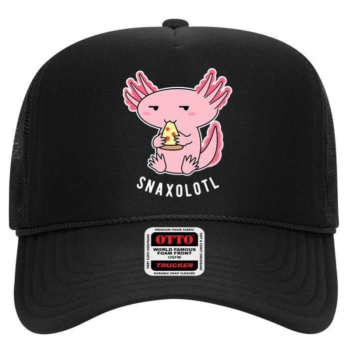 Cute Axolotl Lover Snaxolotl Eating Pizza Kawaii Anime High Crown Mesh Back Trucker Hat