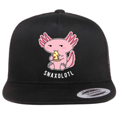 Cute Axolotl Lover Snaxolotl Eating Pizza Kawaii Anime Flat Bill Trucker Hat