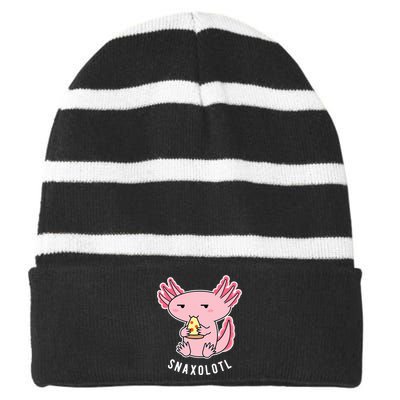 Cute Axolotl Lover Snaxolotl Eating Pizza Kawaii Anime Striped Beanie with Solid Band