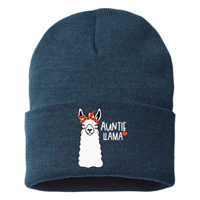 Cute Auntie Llama Funny Alpacas Llamas Lover Gift For Aunt Sustainable Knit Beanie