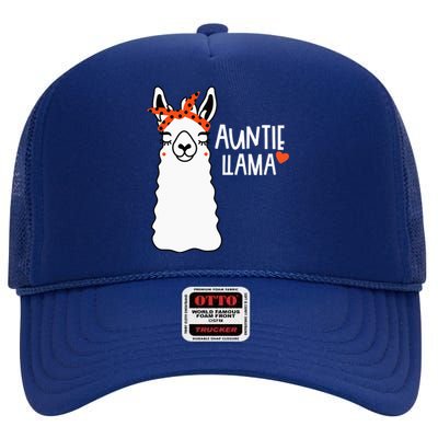 Cute Auntie Llama Funny Alpacas Llamas Lover Gift For Aunt High Crown Mesh Back Trucker Hat