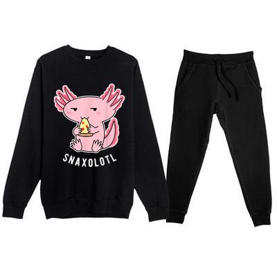 Cute Axolotl Lover Snaxolotl Eating Pizza Kawaii Anime Premium Crewneck Sweatsuit Set