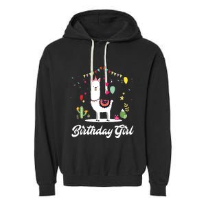 Cute Alpaca Llama Cactus Girl Birthday Party Animal Gift Garment-Dyed Fleece Hoodie