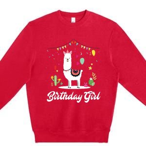 Cute Alpaca Llama Cactus Girl Birthday Party Animal Gift Premium Crewneck Sweatshirt