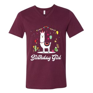 Cute Alpaca Llama Cactus Girl Birthday Party Animal Gift V-Neck T-Shirt