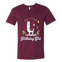 Cute Alpaca Llama Cactus Girl Birthday Party Animal Gift V-Neck T-Shirt