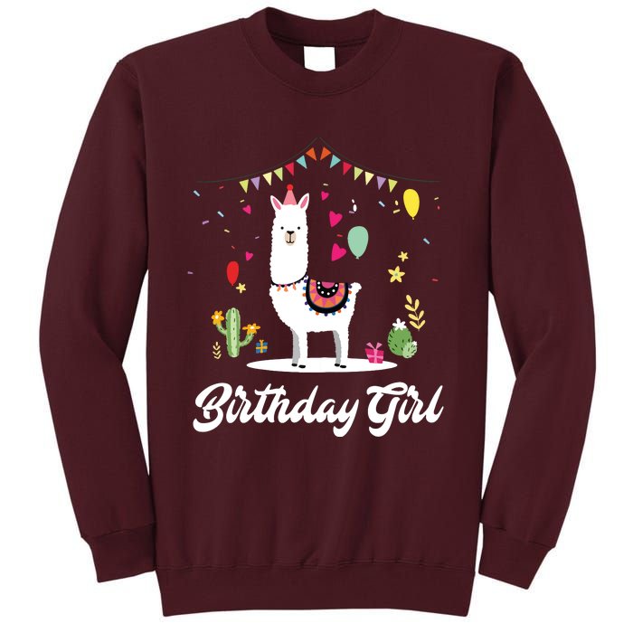 Cute Alpaca Llama Cactus Girl Birthday Party Animal Gift Tall Sweatshirt