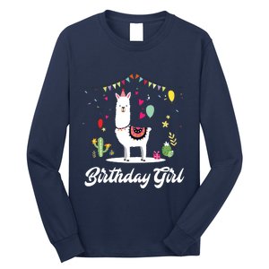 Cute Alpaca Llama Cactus Girl Birthday Party Animal Gift Long Sleeve Shirt