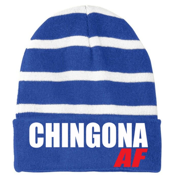 Chingona Af Latina Power Meaningful Gift Striped Beanie with Solid Band