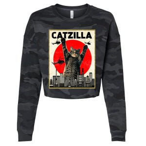 Catzilla Anime Lover Kawaii Animals Japanese Style Movies Cropped Pullover Crew