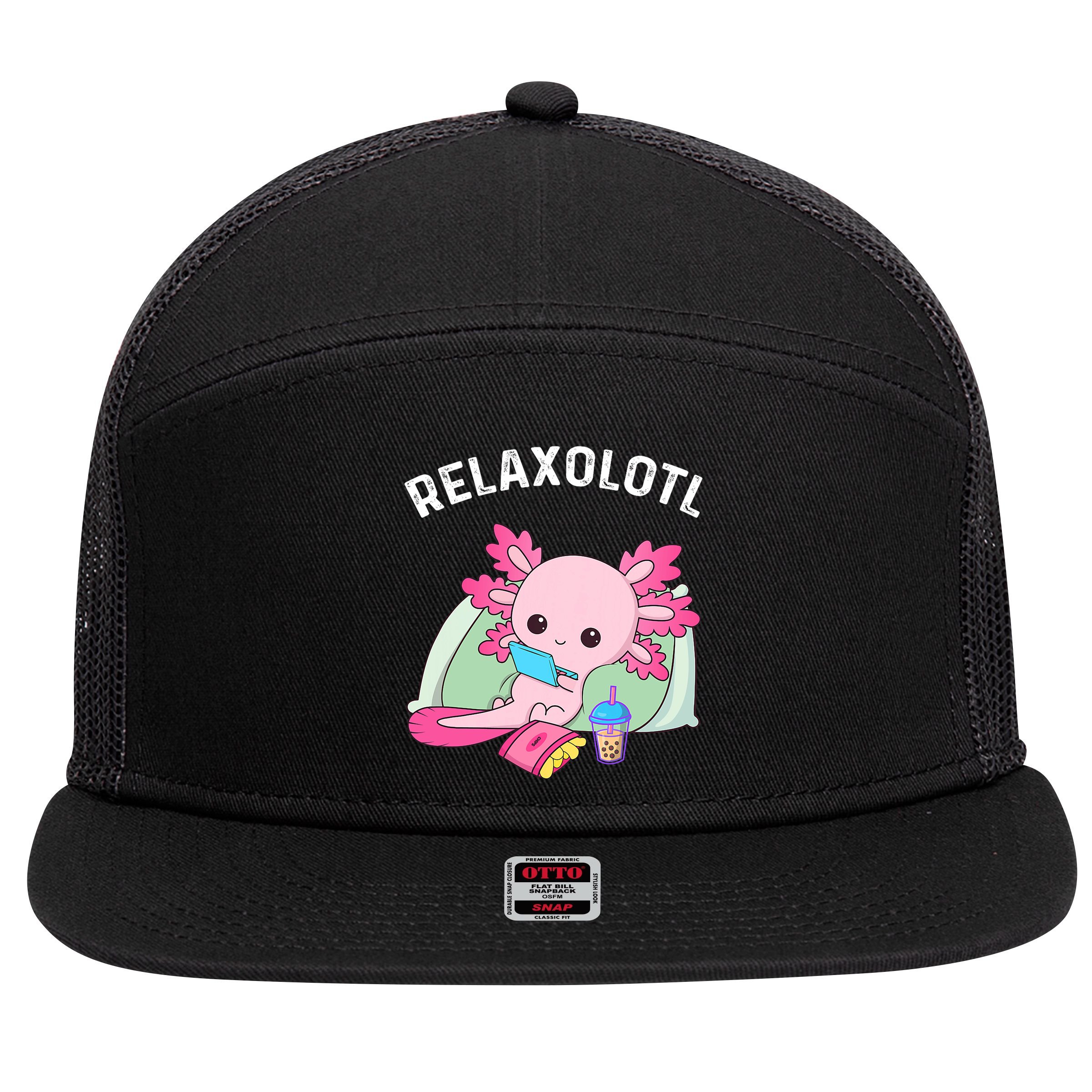 Cute Axolotl Lover Mexican Salamander Relaxolotl 7 Panel Mesh Trucker Snapback Hat