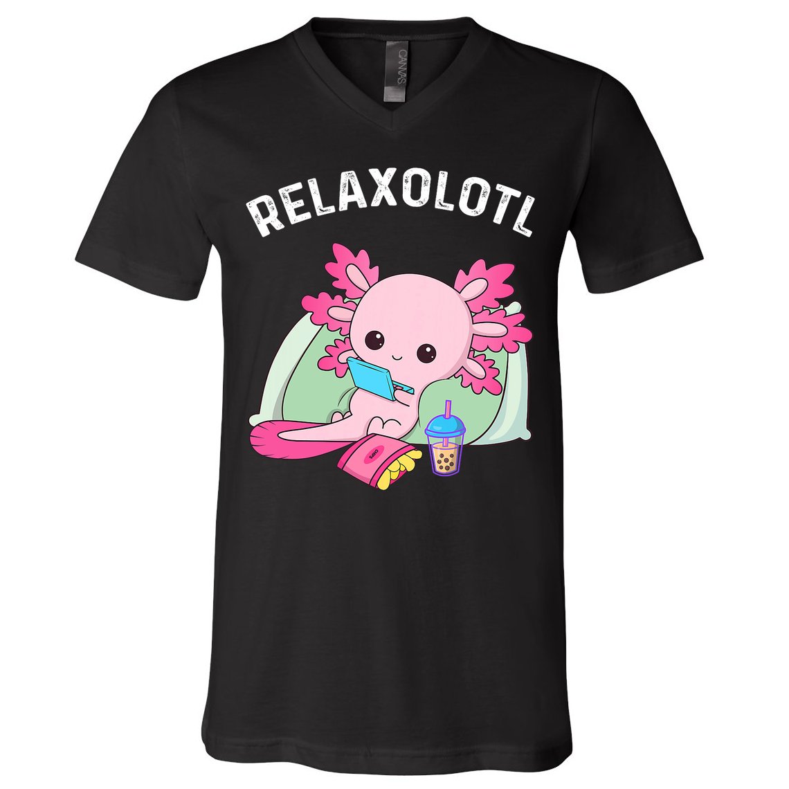 Cute Axolotl Lover Mexican Salamander Relaxolotl V-Neck T-Shirt