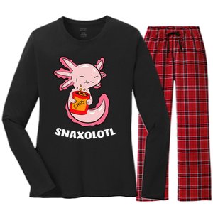 Cute Axolotl Lover Snaxolotl Kawaii Axolotl Food Sweets Women's Long Sleeve Flannel Pajama Set 