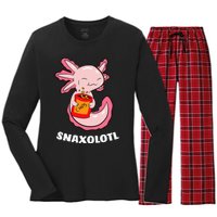 Cute Axolotl Lover Snaxolotl Kawaii Axolotl Food Sweets Women's Long Sleeve Flannel Pajama Set 