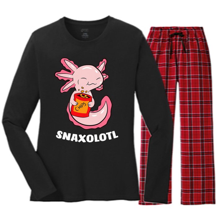 Cute Axolotl Lover Snaxolotl Kawaii Axolotl Food Sweets Women's Long Sleeve Flannel Pajama Set 