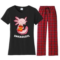 Cute Axolotl Lover Snaxolotl Kawaii Axolotl Food Sweets Women's Flannel Pajama Set