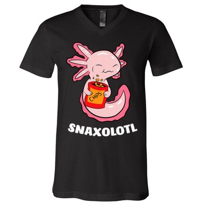 Cute Axolotl Lover Snaxolotl Kawaii Axolotl Food Sweets  V-Neck T-Shirt