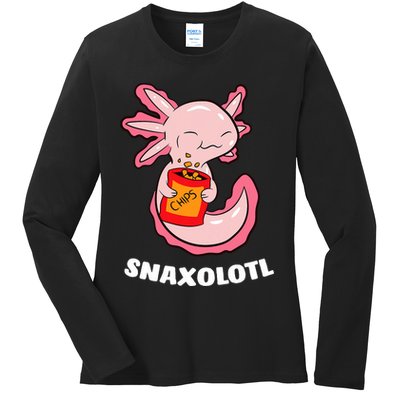 Cute Axolotl Lover Snaxolotl Kawaii Axolotl Food Sweets  Ladies Long Sleeve Shirt