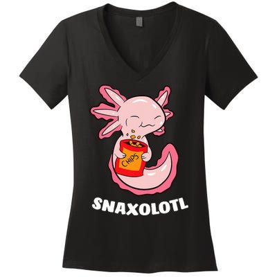 Cute Axolotl Lover Snaxolotl Kawaii Axolotl Food Sweets  Women's V-Neck T-Shirt