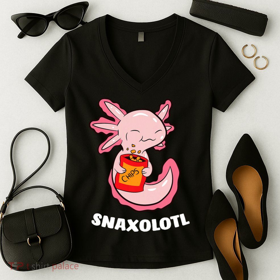 Cute Axolotl Lover Snaxolotl Kawaii Axolotl Food Sweets  Women's V-Neck T-Shirt