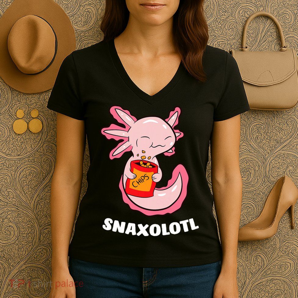 Cute Axolotl Lover Snaxolotl Kawaii Axolotl Food Sweets  Women's V-Neck T-Shirt