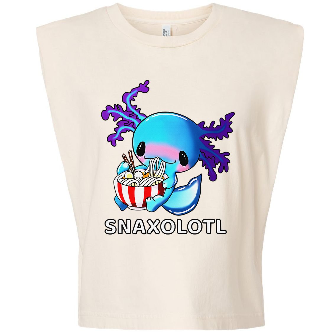 Cute Axolotl Lover Blue Snaxolotl Eating Ra Kawaii Anime  Garment-Dyed Women's Muscle Tee