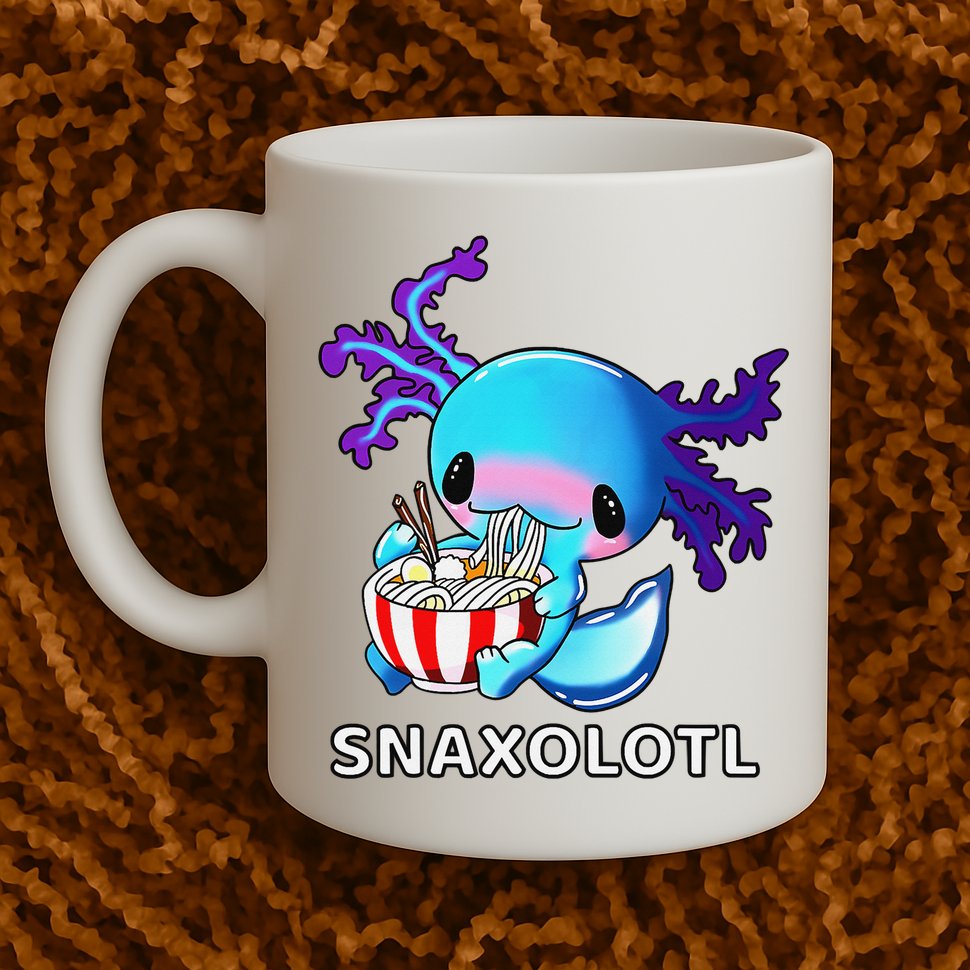 Cute Axolotl Lover Blue Snaxolotl Eating Ra Kawaii Anime  Mug