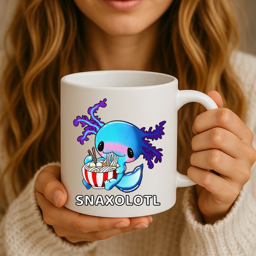 Cute Axolotl Lover Blue Snaxolotl Eating Ra Kawaii Anime  Mug