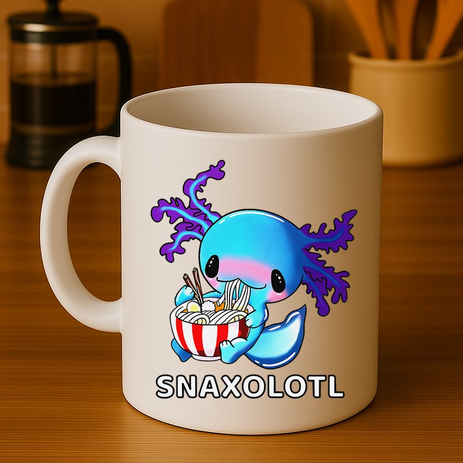 Cute Axolotl Lover Blue Snaxolotl Eating Ra Kawaii Anime  Mug