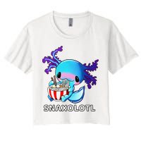 Cute Axolotl Lover Blue Snaxolotl Eating Ra Kawaii Anime  Women's Crop Top Tee