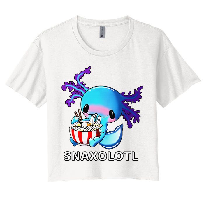 Cute Axolotl Lover Blue Snaxolotl Eating Ra Kawaii Anime  Women's Crop Top Tee
