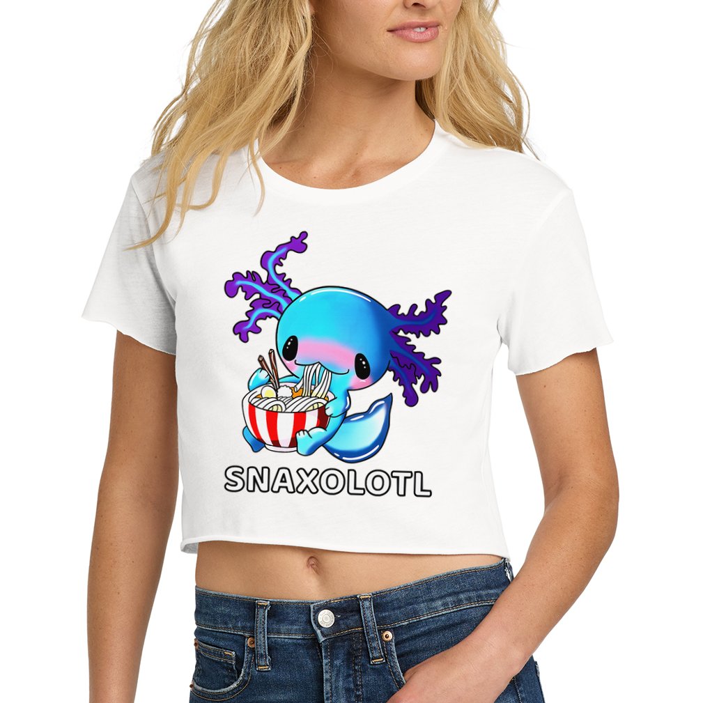 Cute Axolotl Lover Blue Snaxolotl Eating Ra Kawaii Anime  Women's Crop Top Tee
