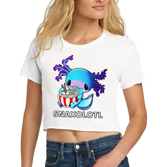 Cute Axolotl Lover Blue Snaxolotl Eating Ra Kawaii Anime  Women's Crop Top Tee