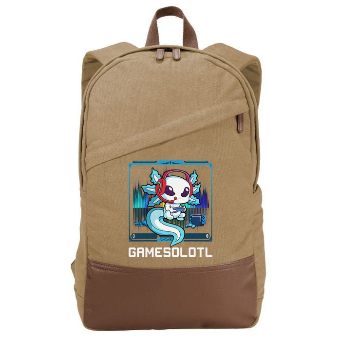 Cute Axolotl Lover Gamesalotl Gaming Axolotl Cotton Canvas Backpack