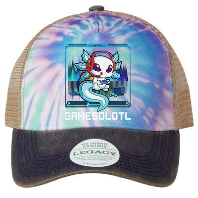 Cute Axolotl Lover Gamesalotl Gaming Axolotl Legacy Tie Dye Trucker Hat
