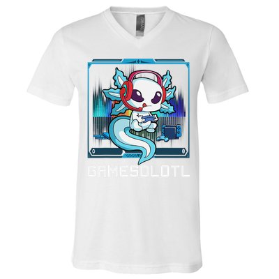 Cute Axolotl Lover Gamesalotl Gaming Axolotl V-Neck T-Shirt