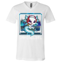 Cute Axolotl Lover Gamesalotl Gaming Axolotl V-Neck T-Shirt
