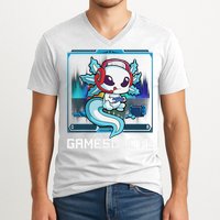 Cute Axolotl Lover Gamesalotl Gaming Axolotl V-Neck T-Shirt
