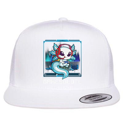 Cute Axolotl Lover Gamesalotl Gaming Axolotl Flat Bill Trucker Hat