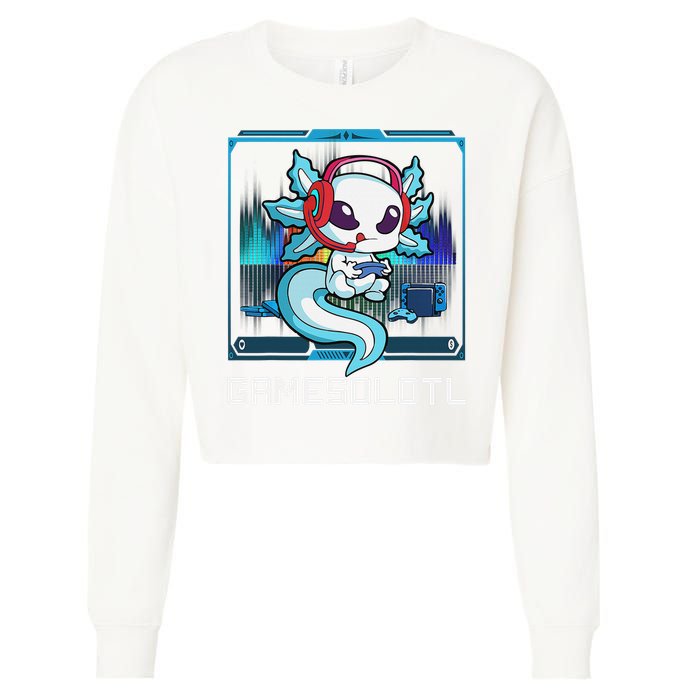 Cute Axolotl Lover Gamesalotl Gaming Axolotl Cropped Pullover Crew