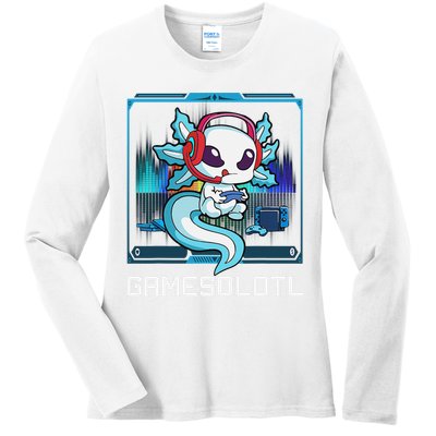 Cute Axolotl Lover Gamesalotl Gaming Axolotl Ladies Long Sleeve Shirt