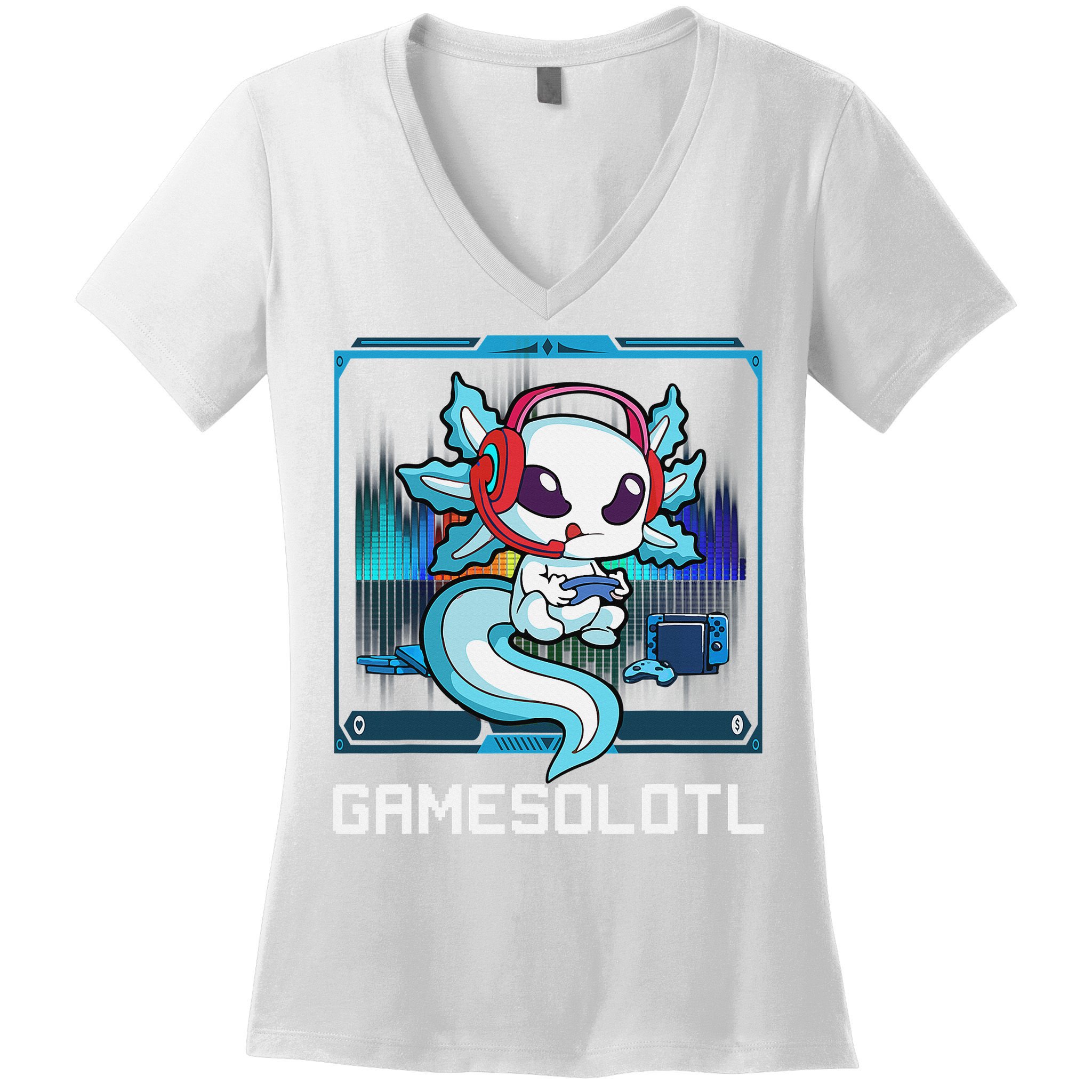 Cute Axolotl Lover Gamesalotl Gaming Axolotl Women's V-Neck T-Shirt