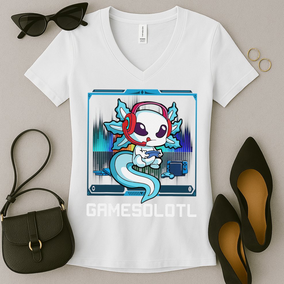 Cute Axolotl Lover Gamesalotl Gaming Axolotl Women's V-Neck T-Shirt
