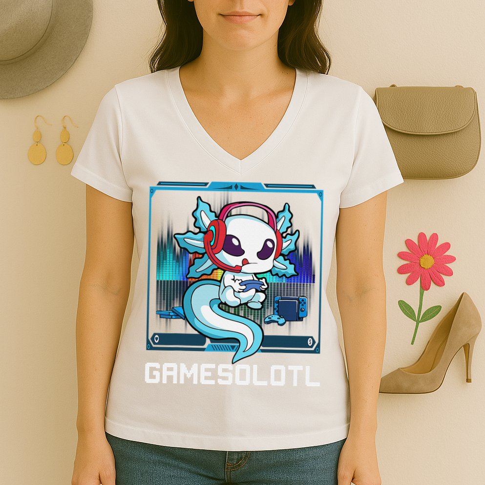 Cute Axolotl Lover Gamesalotl Gaming Axolotl Women's V-Neck T-Shirt