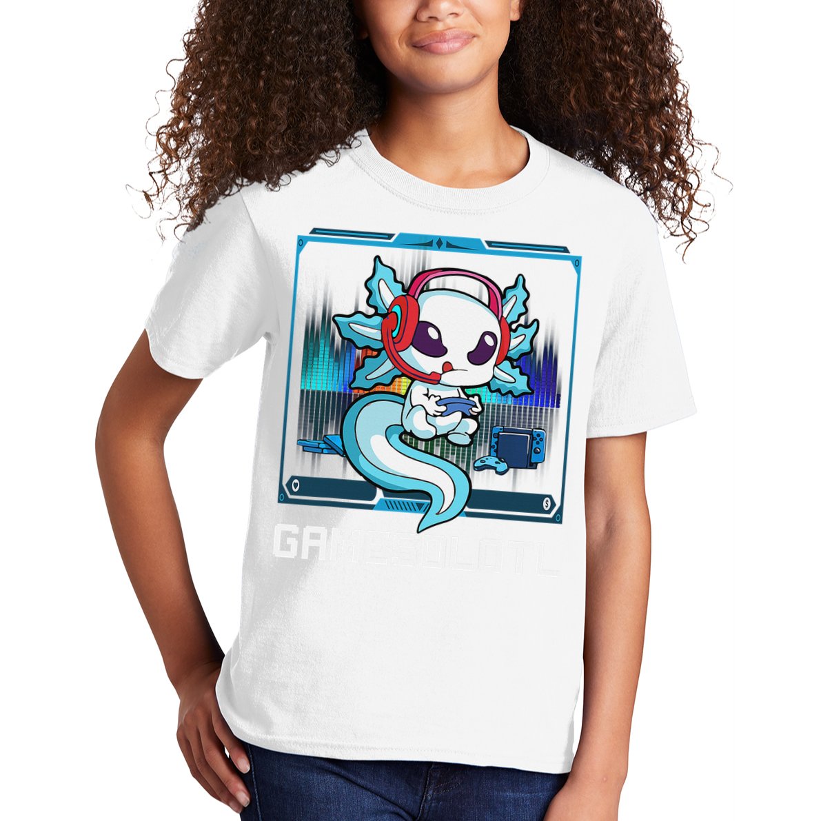Cute Axolotl Lover Gamesalotl Gaming Axolotl Kids T-Shirt