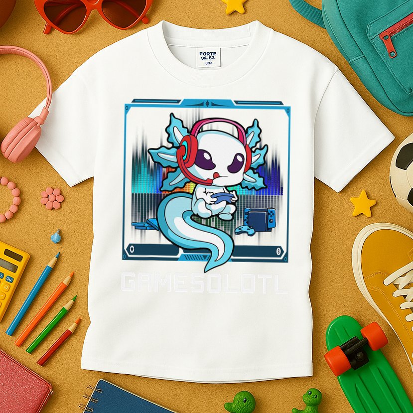 Cute Axolotl Lover Gamesalotl Gaming Axolotl Kids T-Shirt