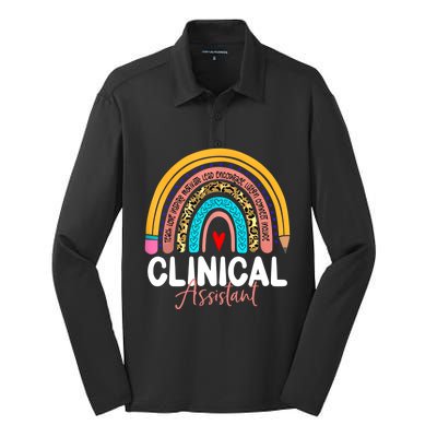 Clinical Assistant Leopard Rainbow Healthcare Doctor Clinic Gift Silk Touch Performance Long Sleeve Polo