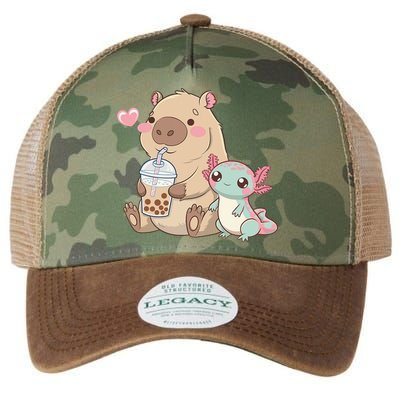 Cute Axolotl Lover Capybara Kawaii Anime Drinking Bubble Tea Legacy Tie Dye Trucker Hat